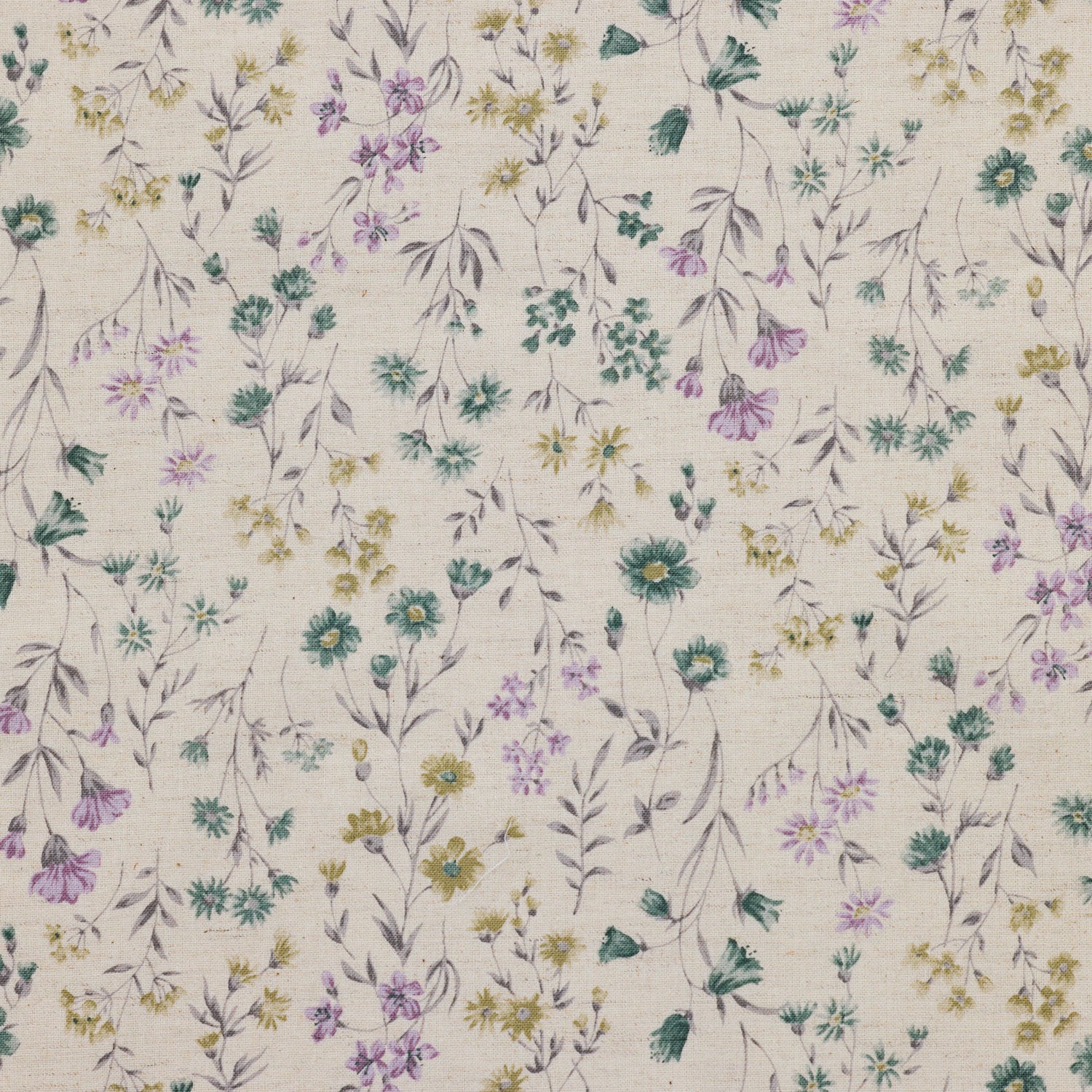 Antique Flowers Cotton Linen Sheeting - Ecru x Green YPA-69040-1