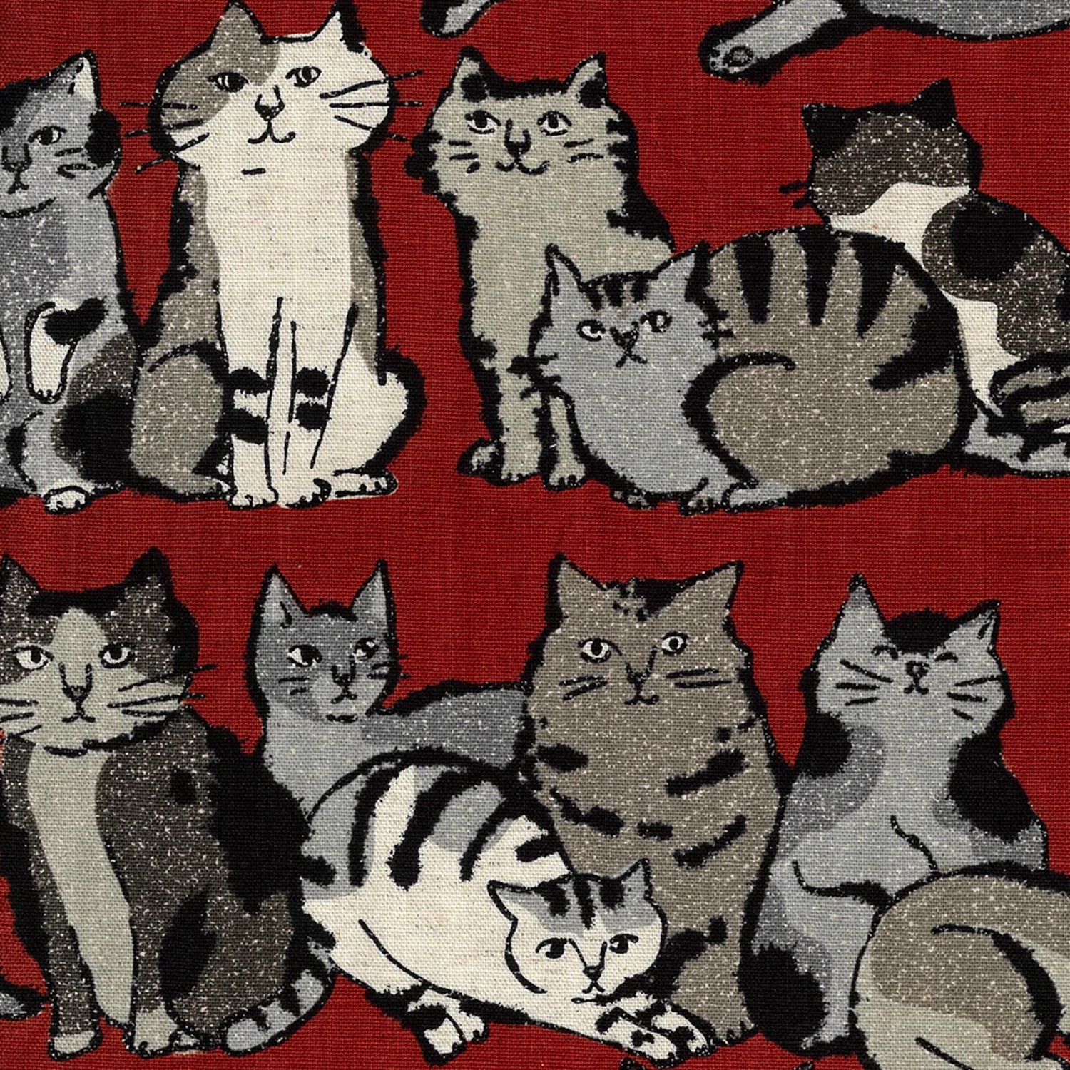 Art Cat Cotton Linen Lightweight Canvas - Red YGA-86020-1