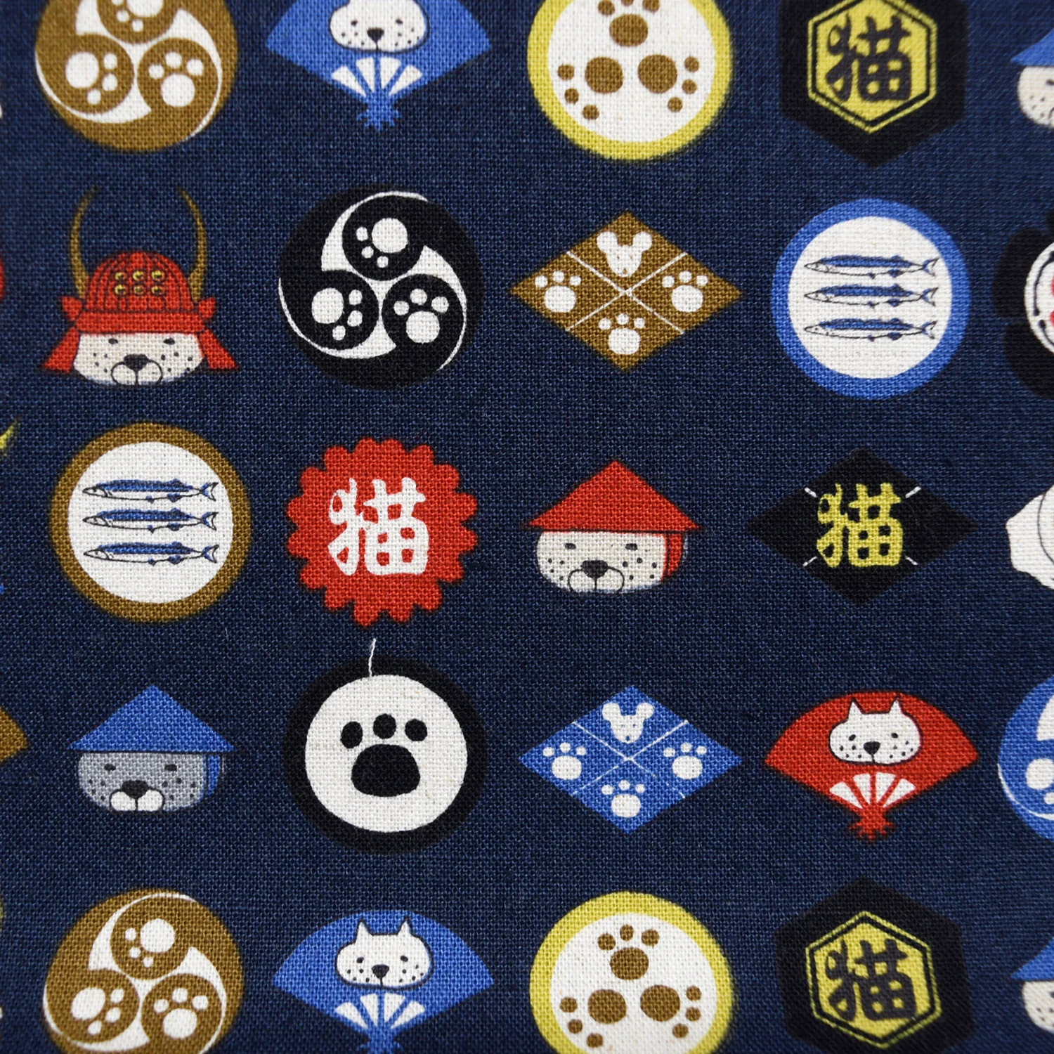 Cat Family Crests Cotton Linen Canvas - Navy - Image 3