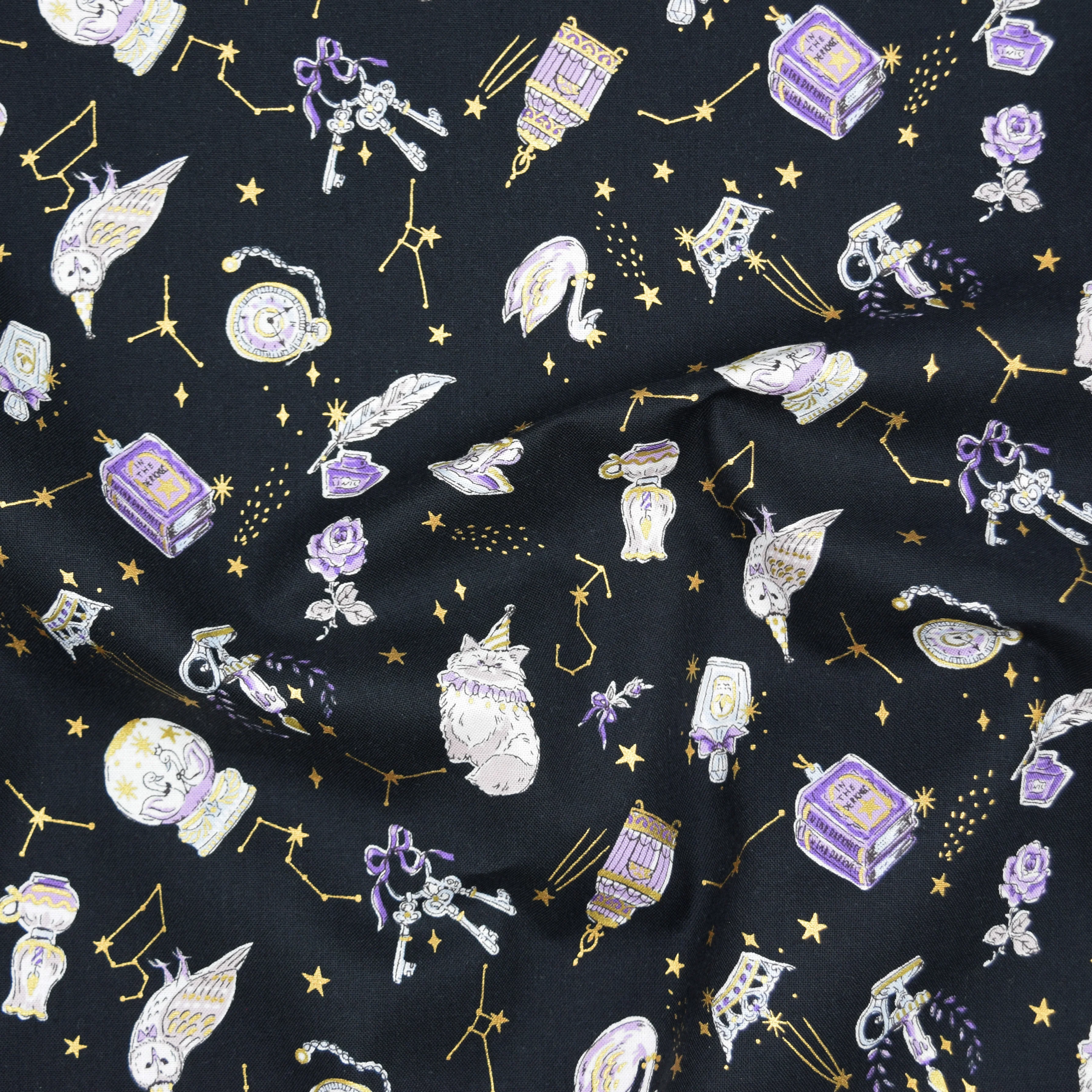 Constellation Cats Cotton Sheeting - Black - Image 2