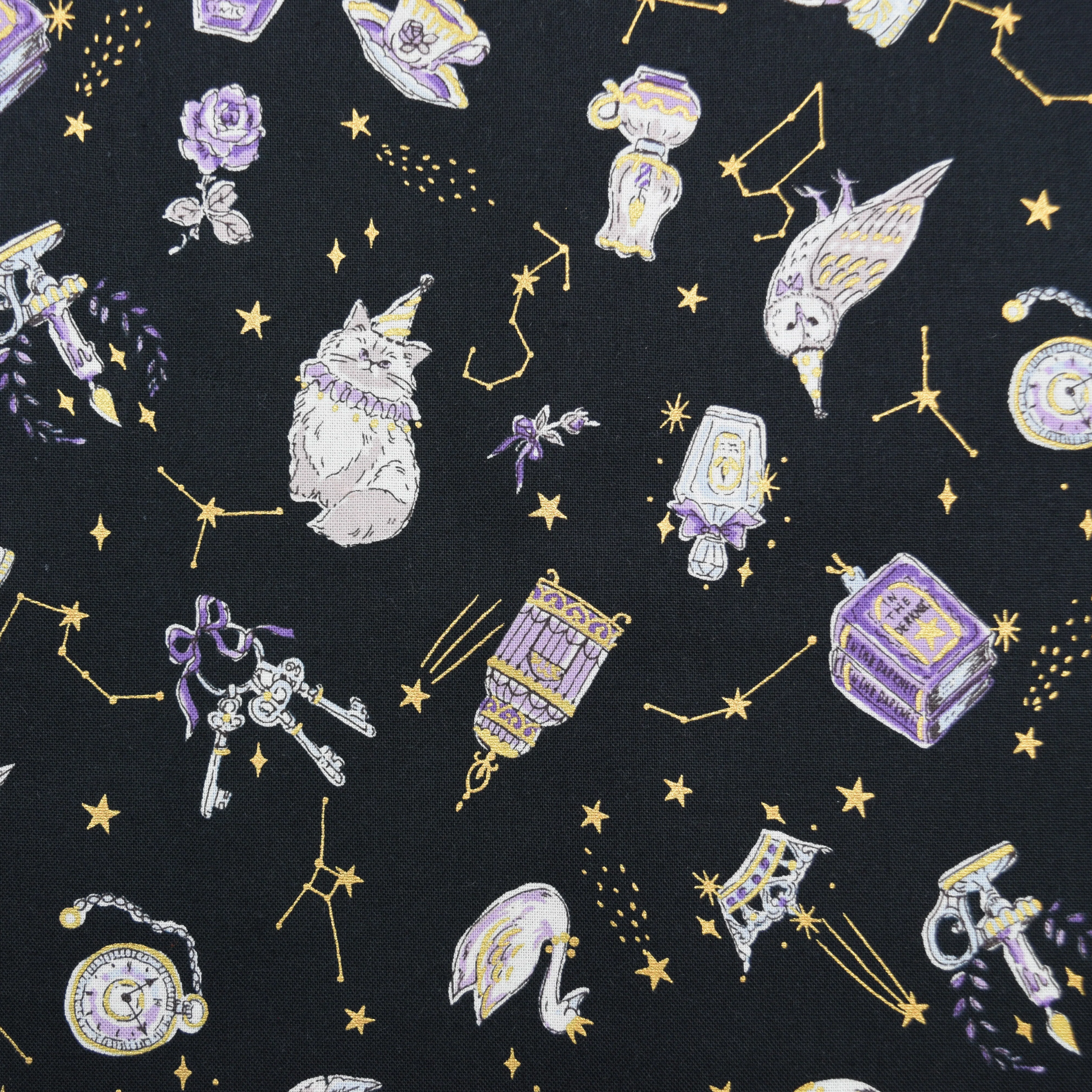 Constellation Cats Cotton Sheeting - Black - Image 3