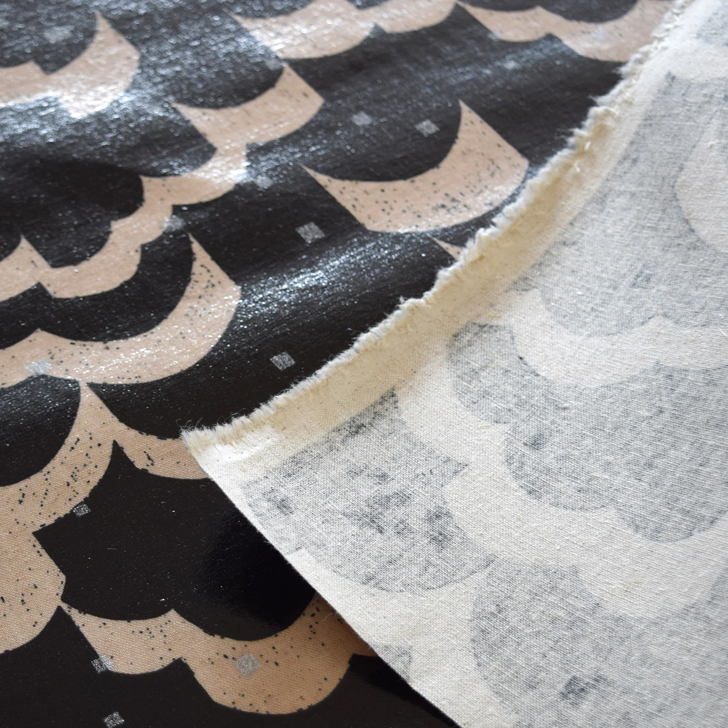 echino Rhombus Cotton Linen Laminated Canvas - Black EKXL-98120-21 - Image 6