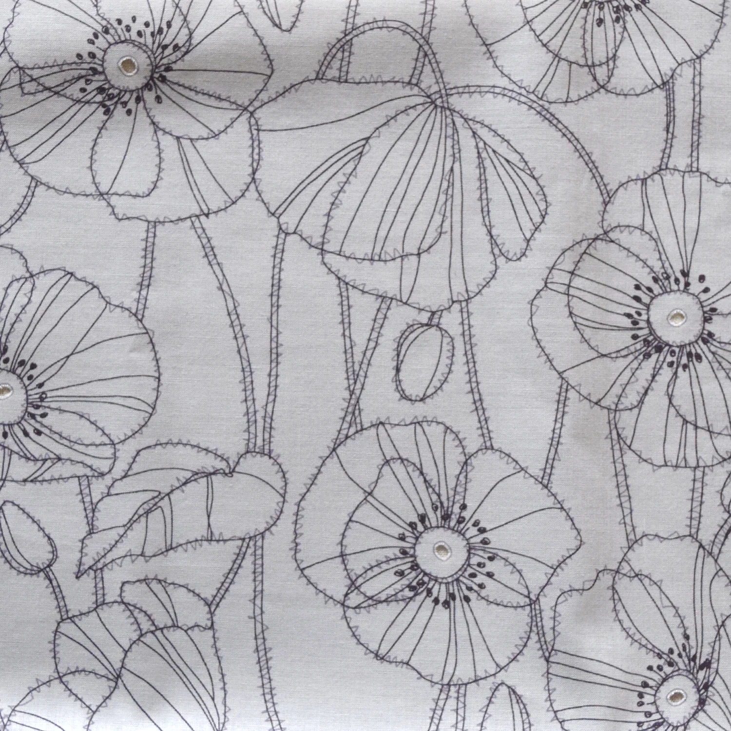 Embroidery Style Poppy Flowers Cotton Lawn - Light Grey NFA-65370-371