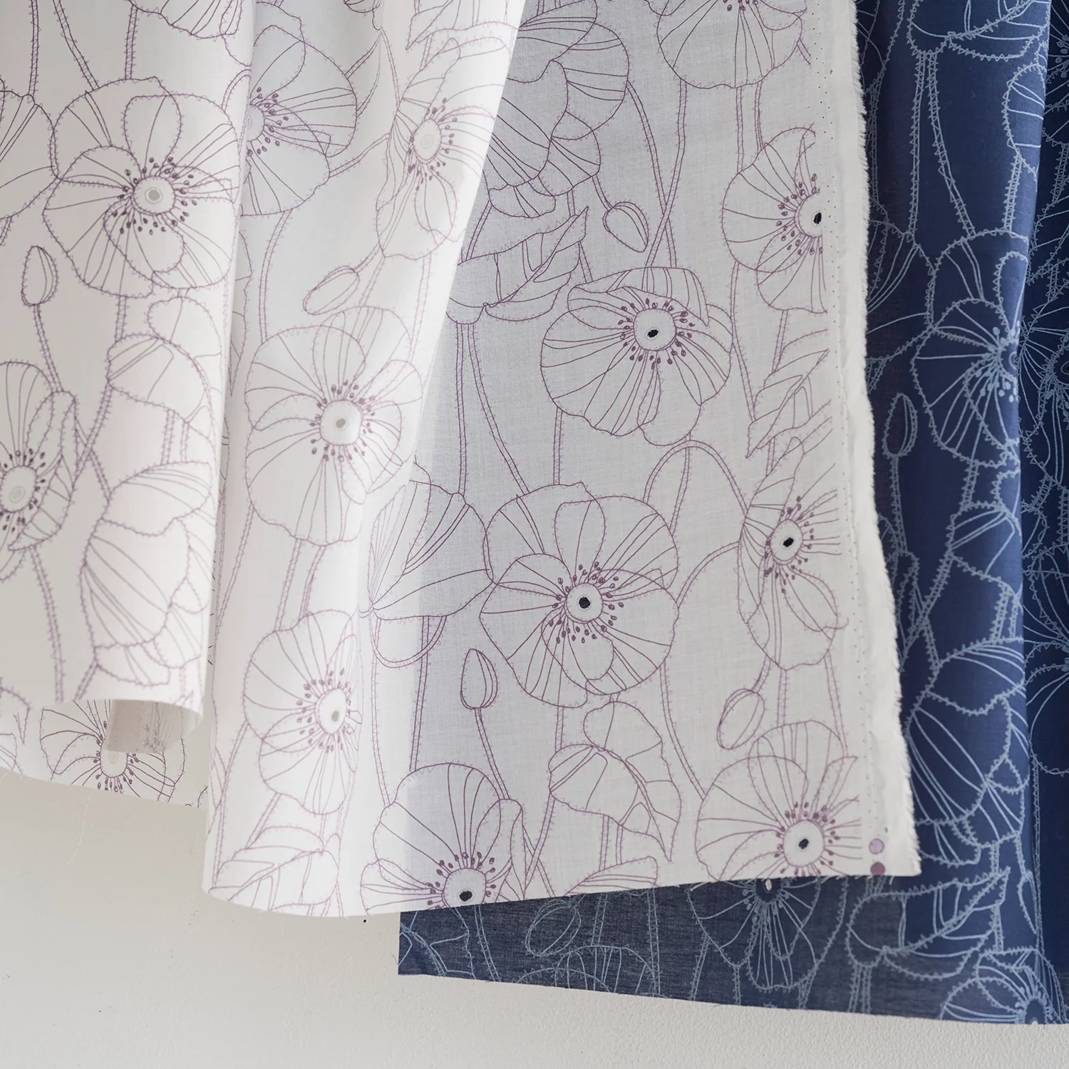 Embroidery Style Poppy Flowers Cotton Lawn - Light Grey NFA-65370-371 - Image 4