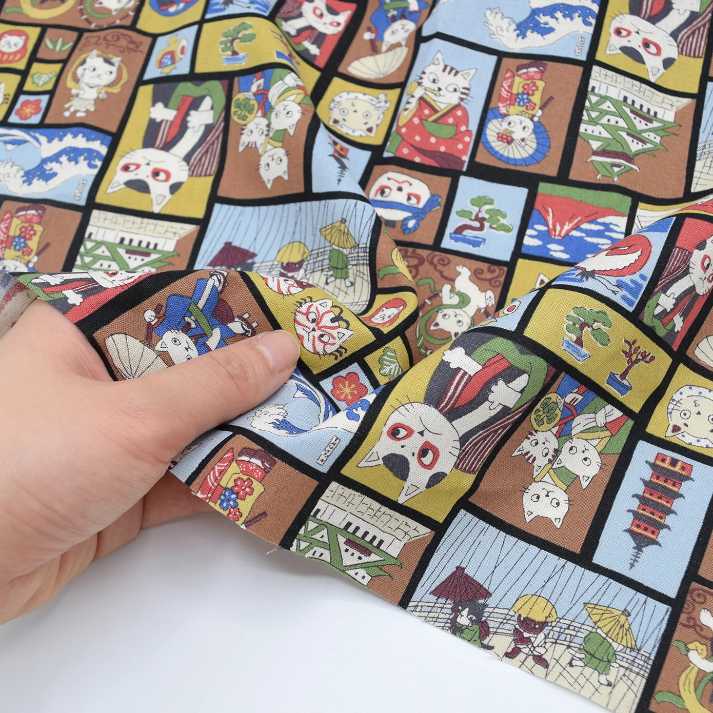 Funny Cats in Japan Cotton Sheeting - Black - Image 3