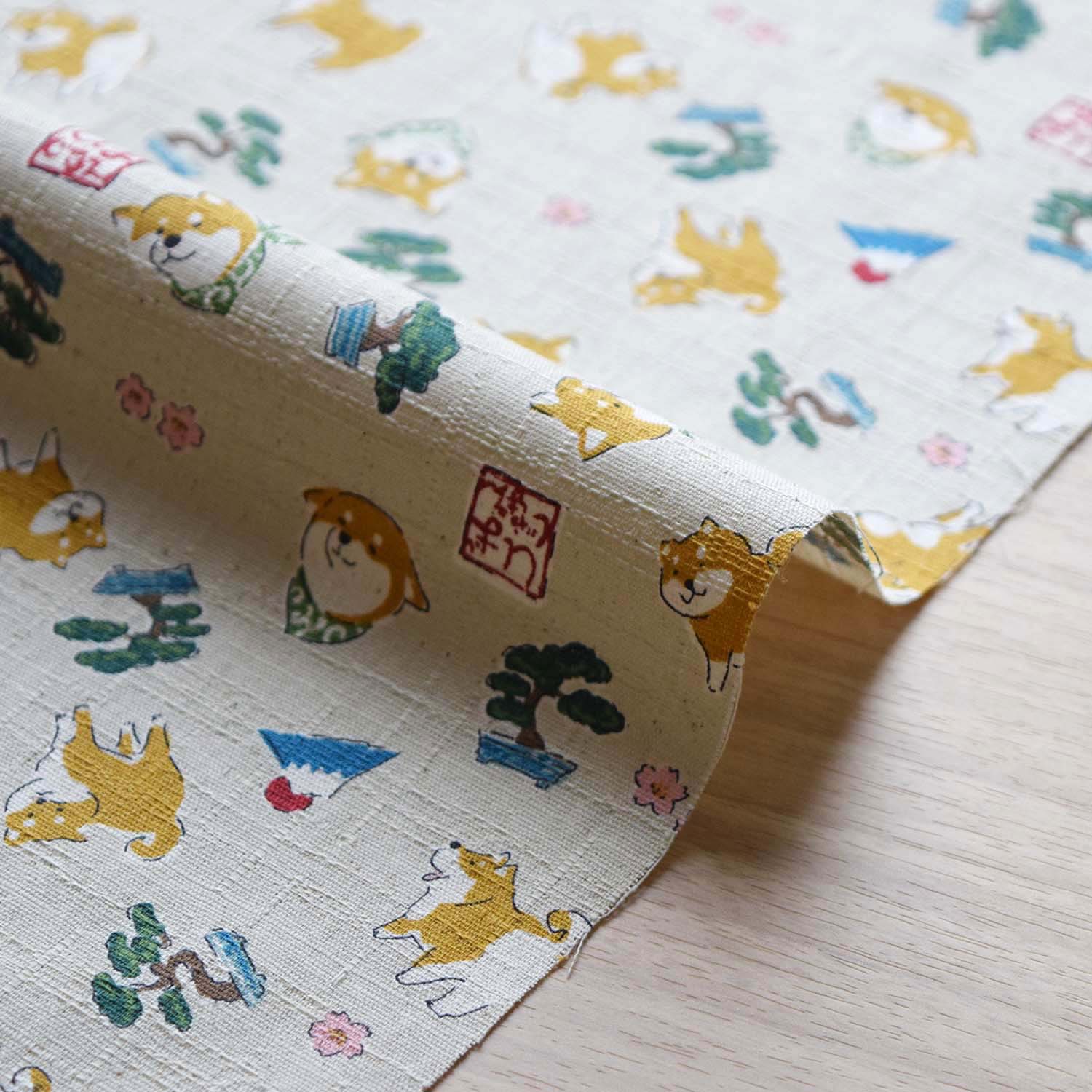 Funny Japan Shiba Inu Cotton Dobby - Natural YKA-31060-2 - Image 3