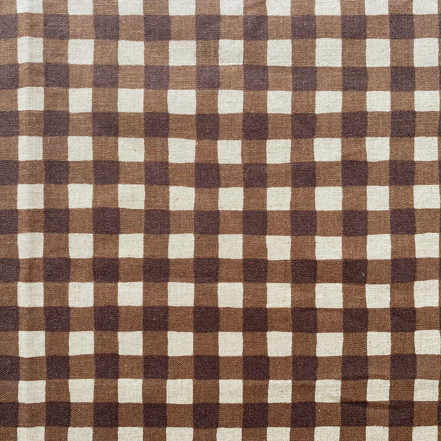 Gin-gam Check Linen Cotton Sheeting - Brown TC-1048-1