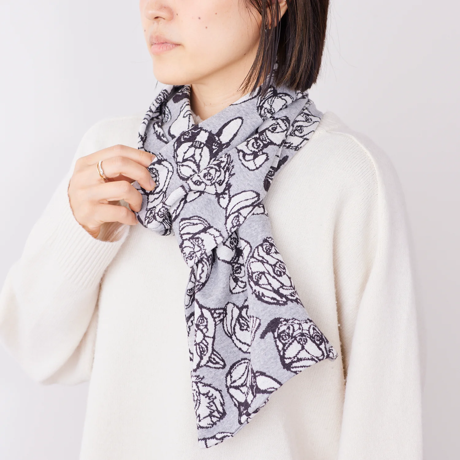 +HAyU Dog Cotton Knit Jacquard - Grey EGX-7715-2 - Image 9