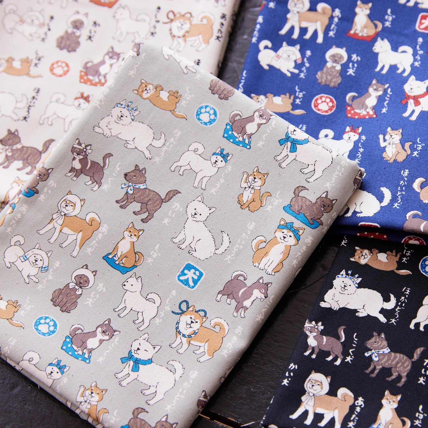 Japanese Dogs Shiba Inu Cotton Oxford - Light Beige YPA-56030-1 - Image 2