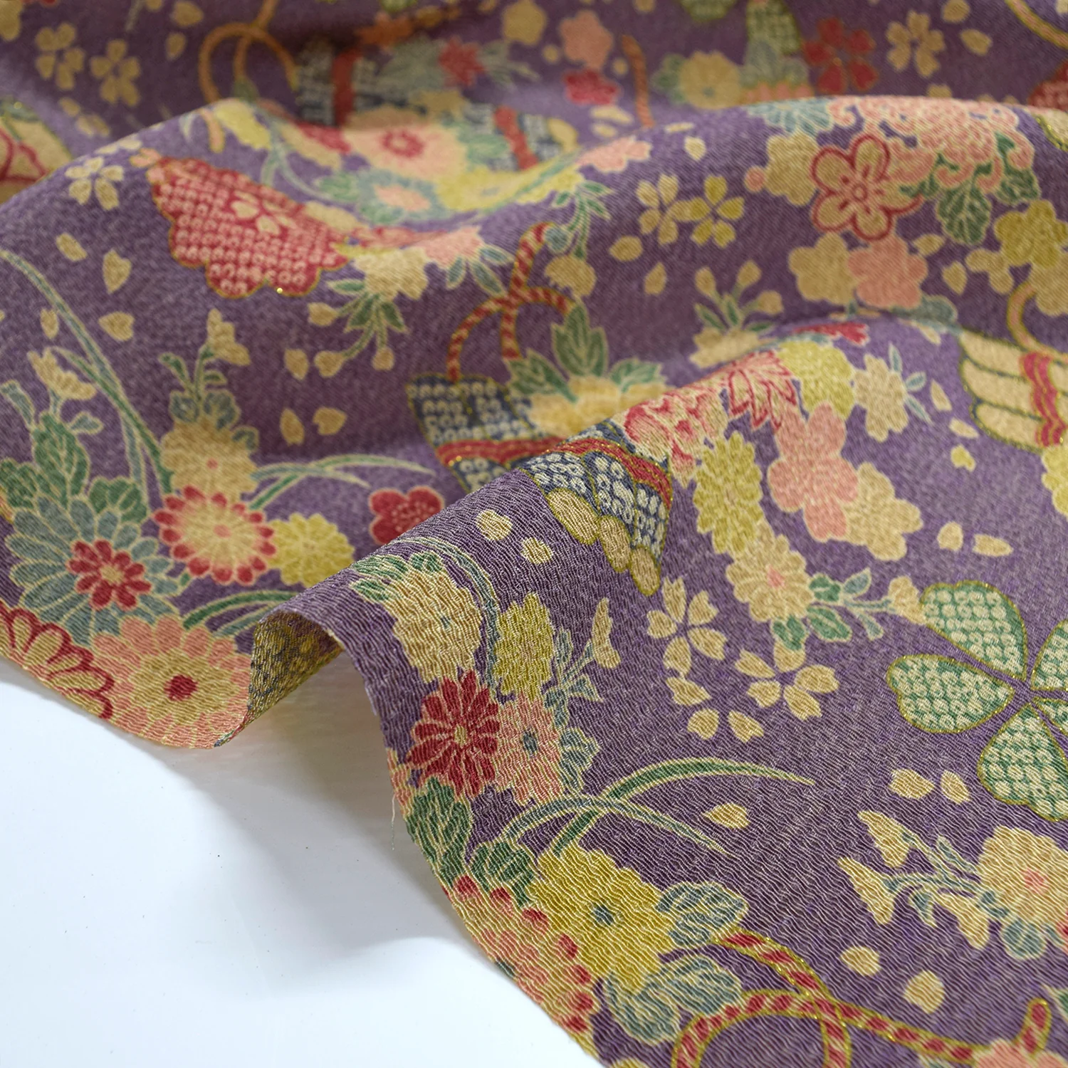 Kinsai Rayon Chirimen Fabric - Beige Toned [28" Width] LS-009-1 - Image 2