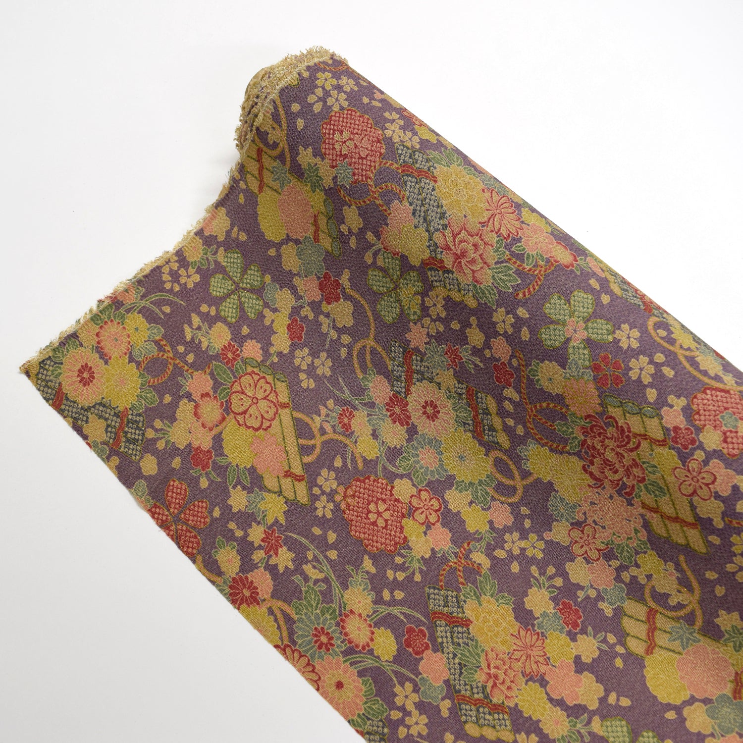Kinsai Rayon Chirimen Fabric - Beige Toned [28" Width] LS-009-1 - Image 4