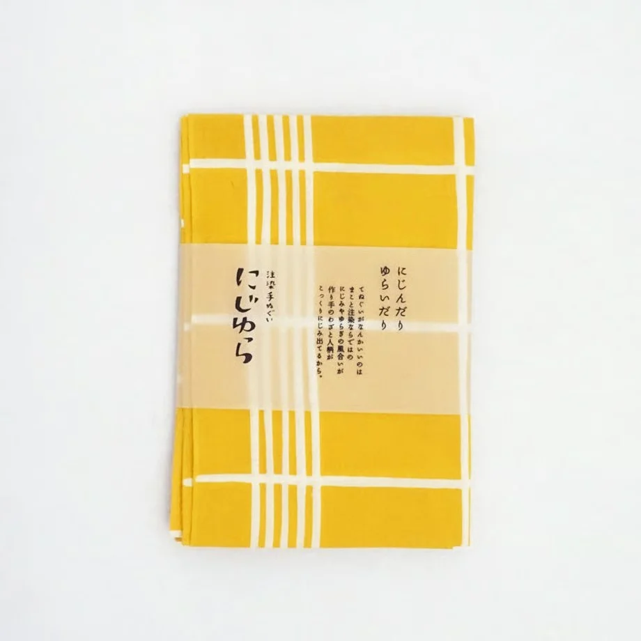 [Kokka Lifestyle] Nijiyura Cotton Tenugui - Yellow Lattice - Image 2
