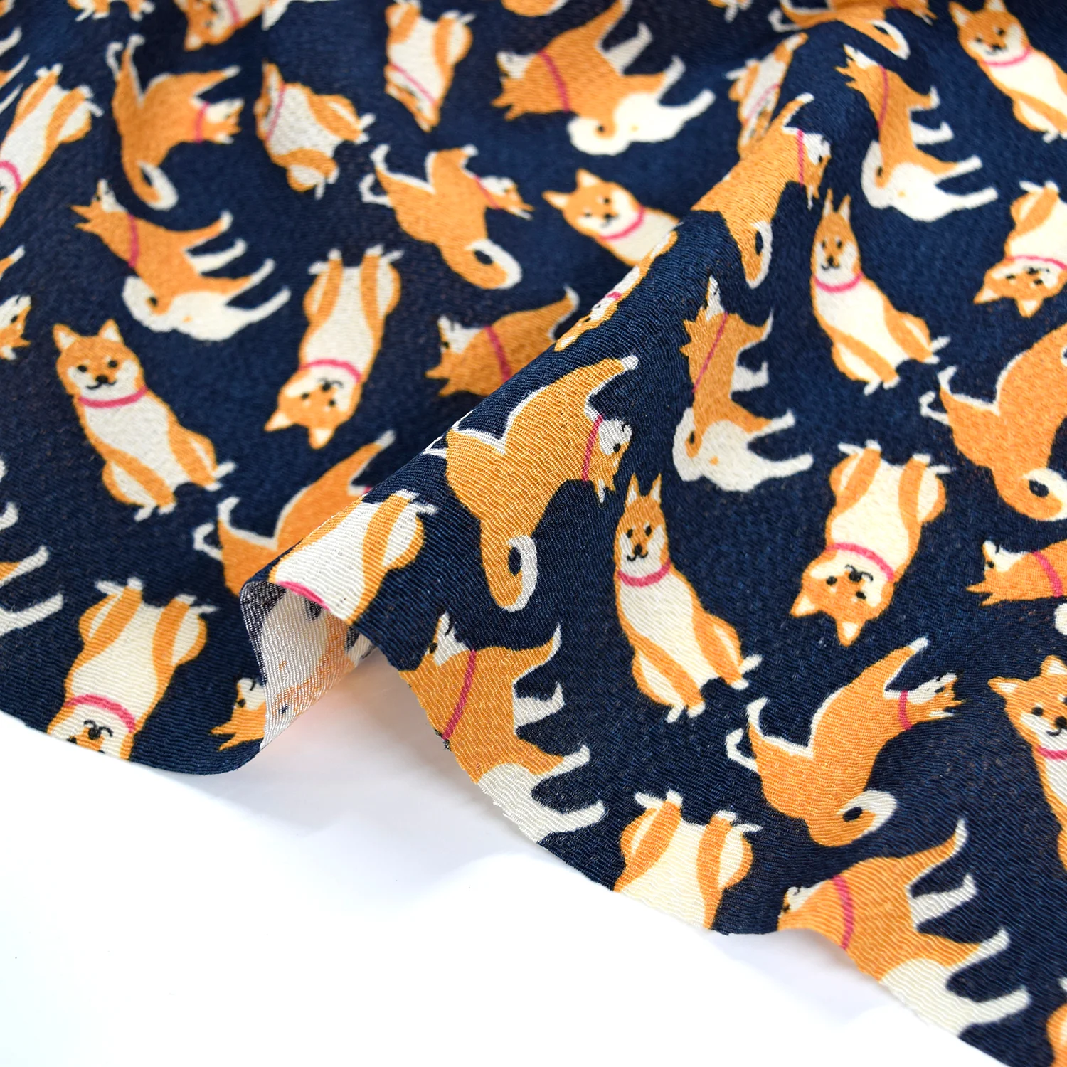 Kyo-Yuzen Rayon Chirimen Fabric - Shiba-inu [28" Width] LS-011-1 - Image 2