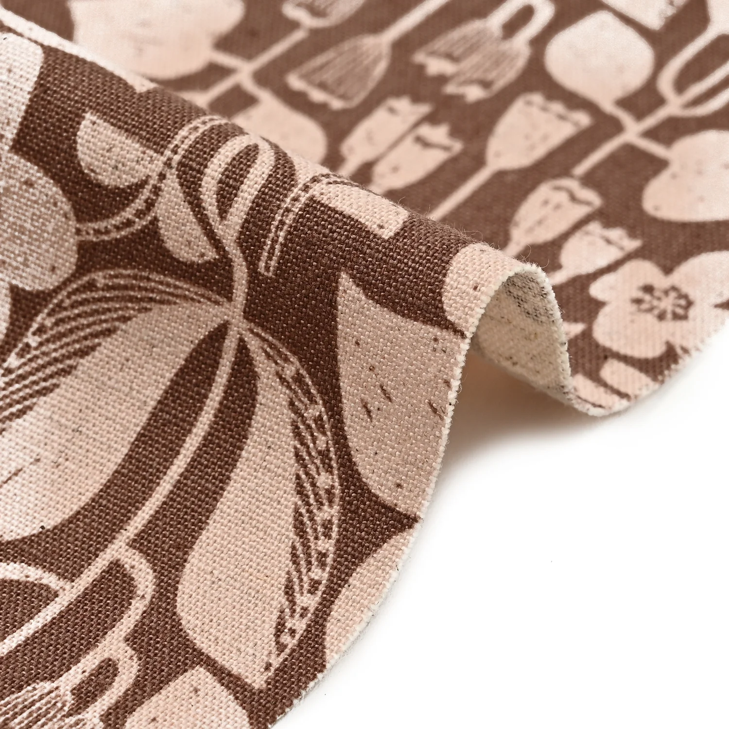 Linnea Botanical Cotton Linen Canvas - Brown x Pink YKA-29060-1 - Image 2