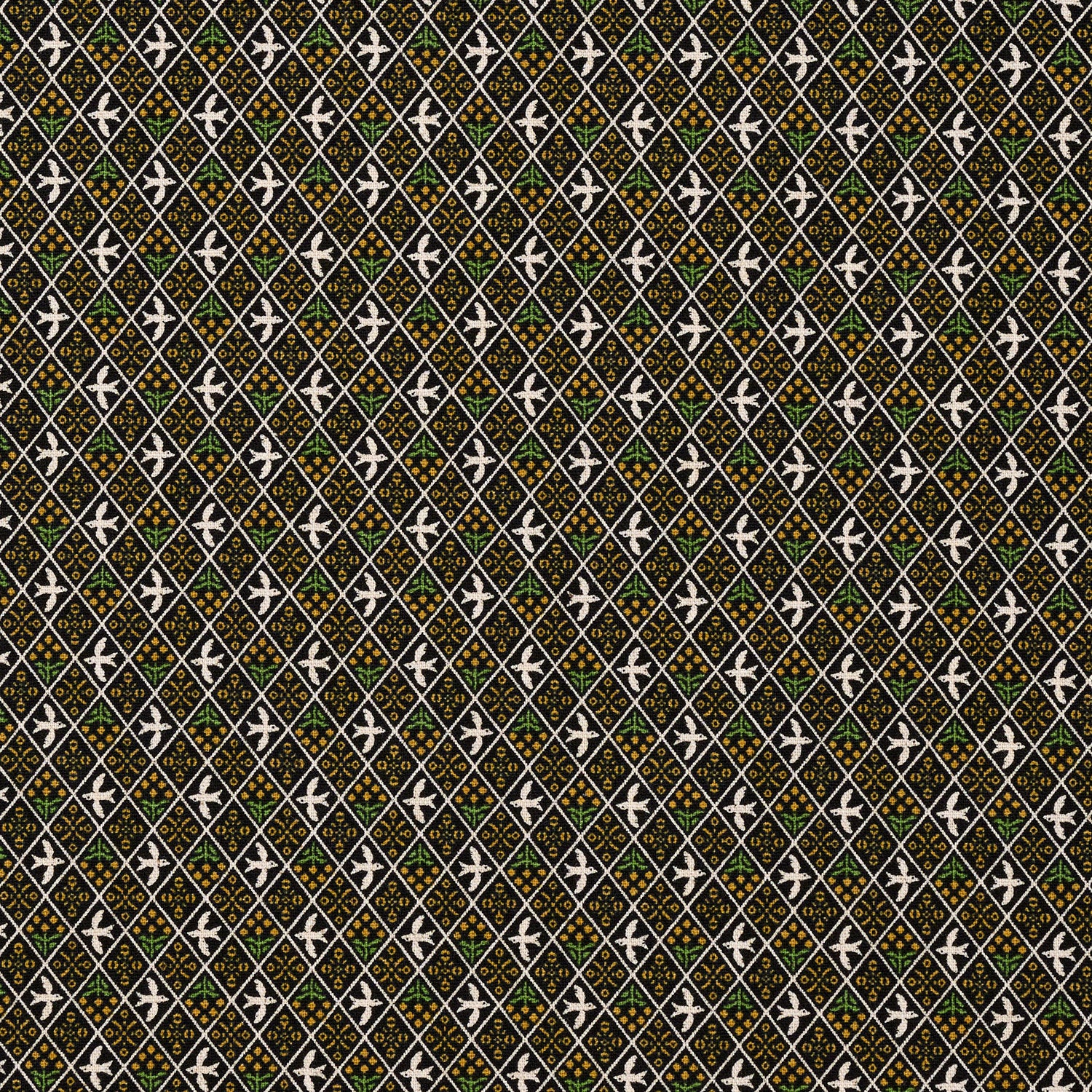 Mimosa Birds Cotton Linen Canvas - Black YKA-41070-1