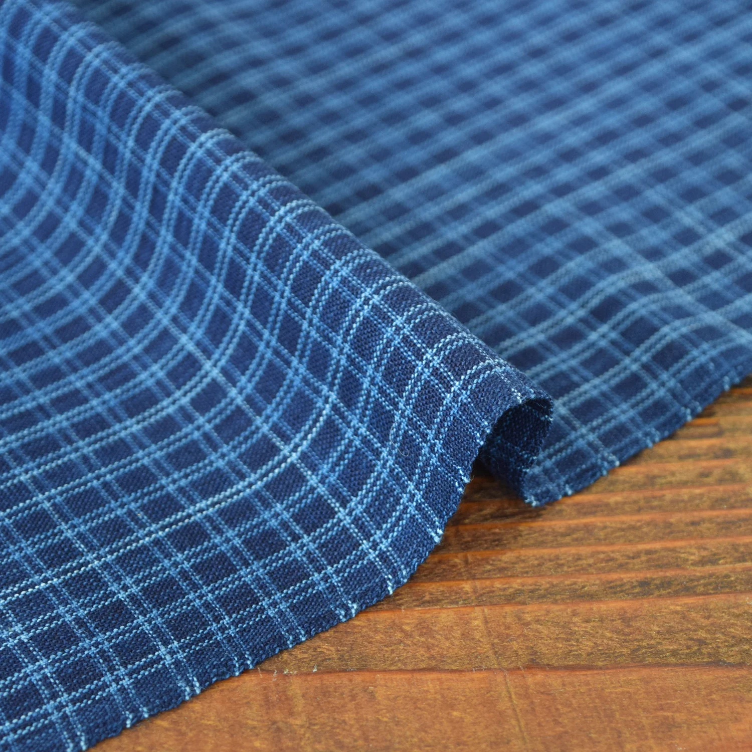 Natural Indigo Yarn-dyed Cotton - Mini Check [15" Width] - Image 2