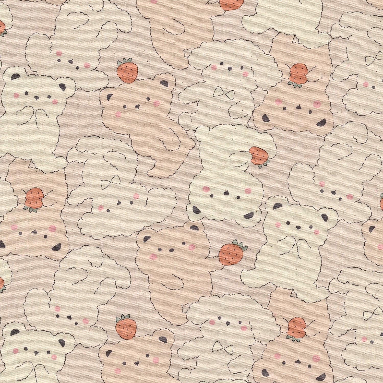 Pastel Bonbon Bear & Dog Cotton Oxford - Light Pink YKA-39030-1