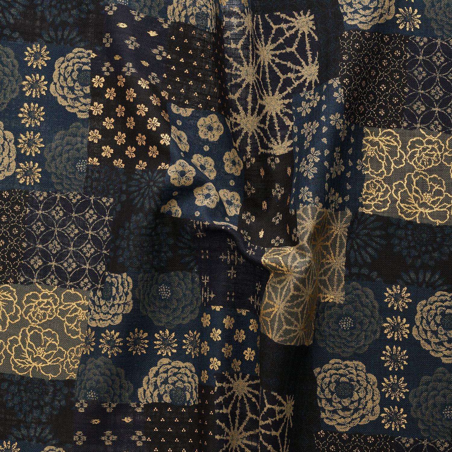 Patchwork Print Cotton Slub Fabric - Dark Navy - Image 2