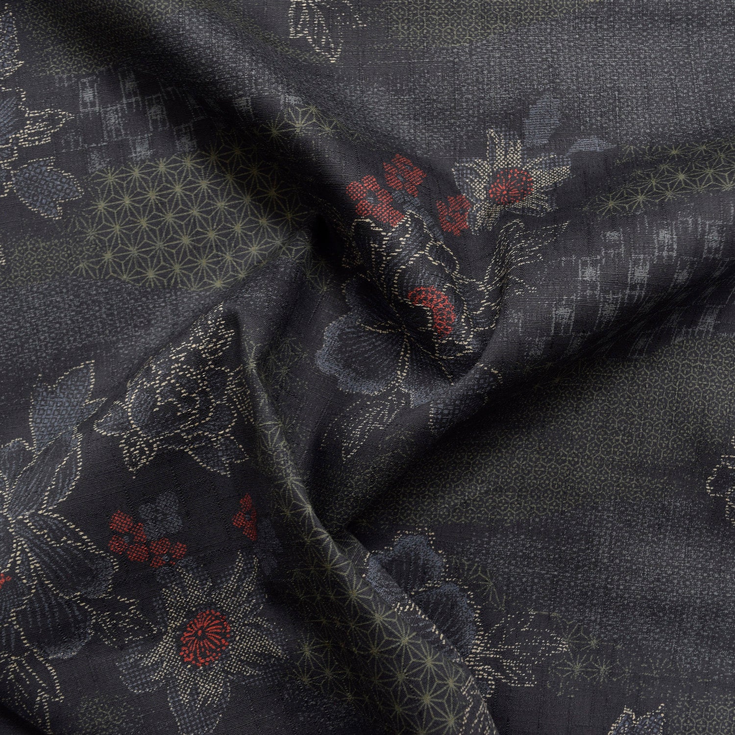 Peony Kasuri Sazanka Cross Cotton Dobby Cloth - Black - Image 4