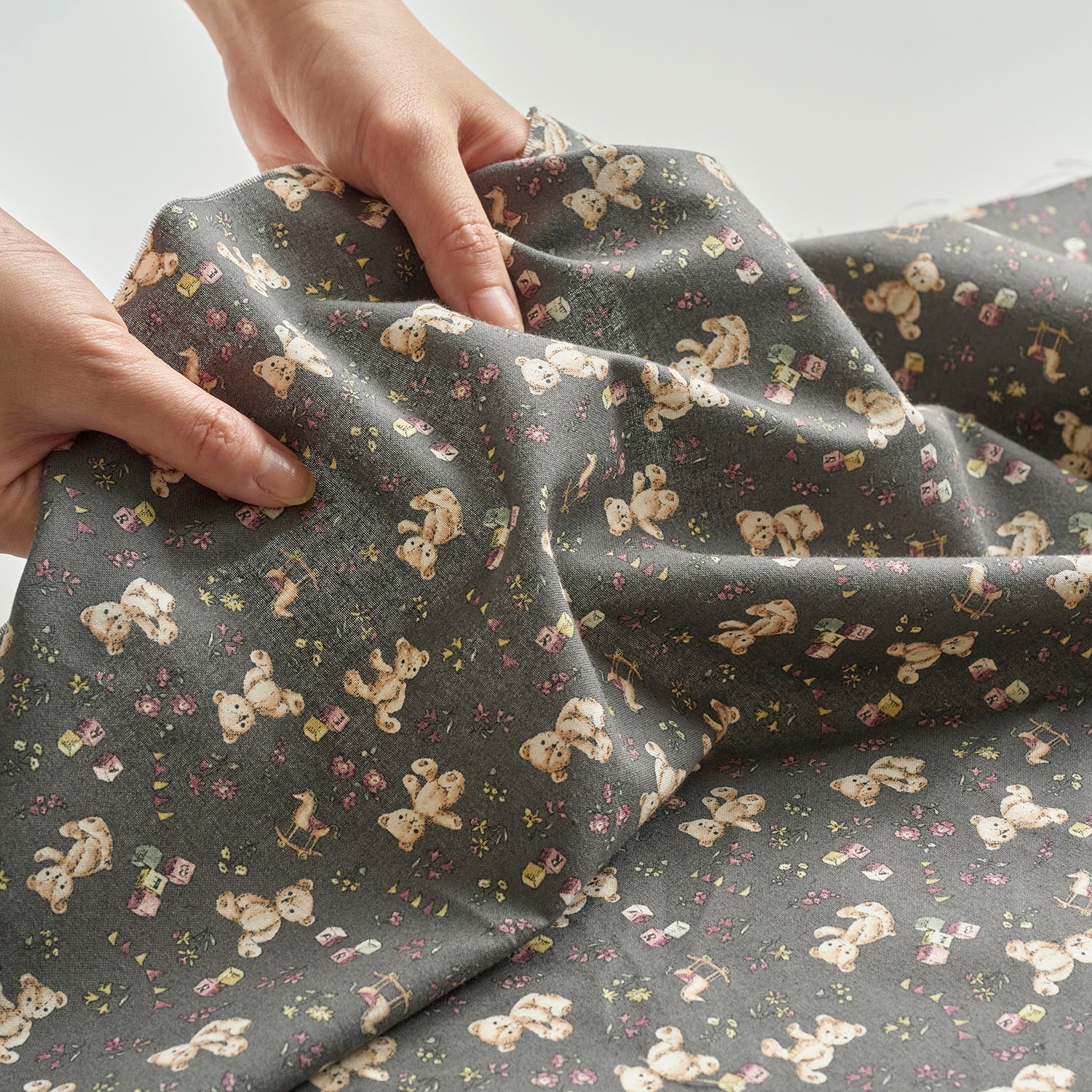 Petit Princess Teddy Bear Cotton Sheeting - Dark Grey YKA-29030-1 - Image 5
