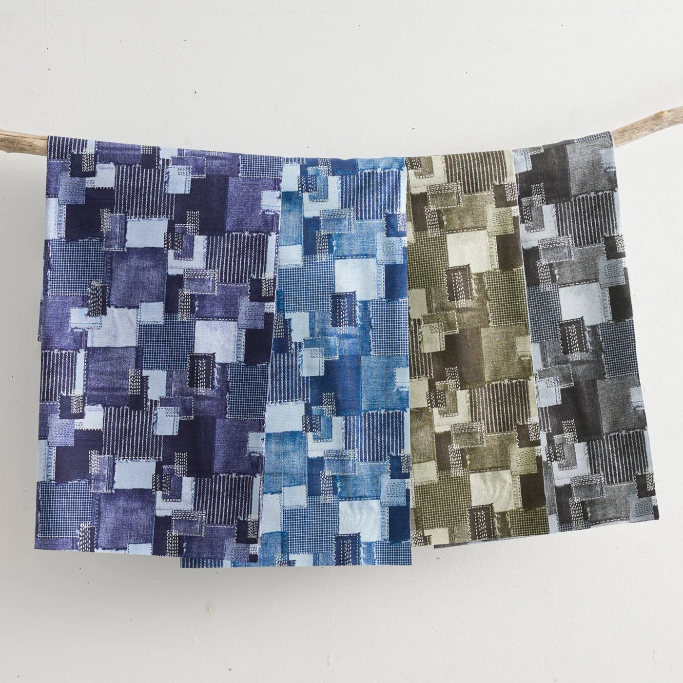 Sashiko Patchwork Print Cotton Twill - Khaki YGA-89020-1 - Image 2