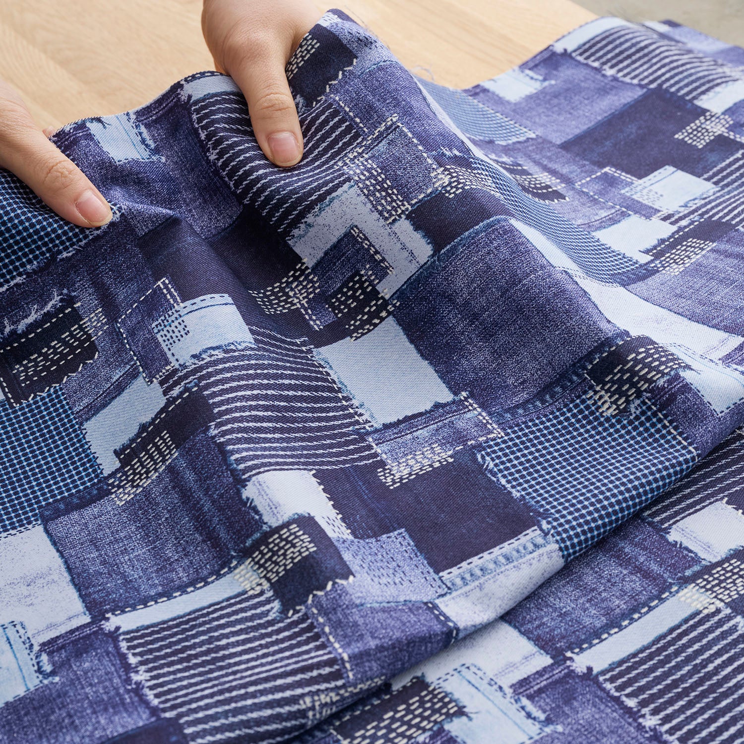 Sashiko Patchwork Print Cotton Twill - Khaki YGA-89020-1 - Image 5