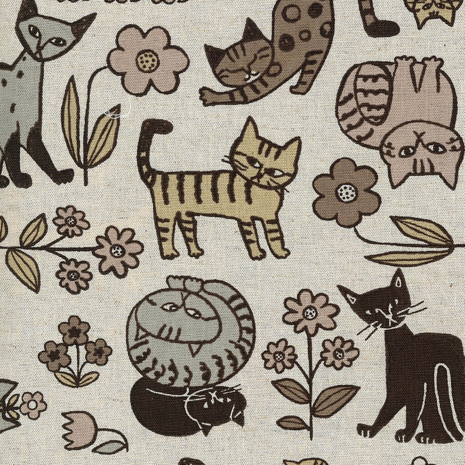 Scandinavian Style Cat Cotton Linen Canvas - White x Brown YGA-89070-1