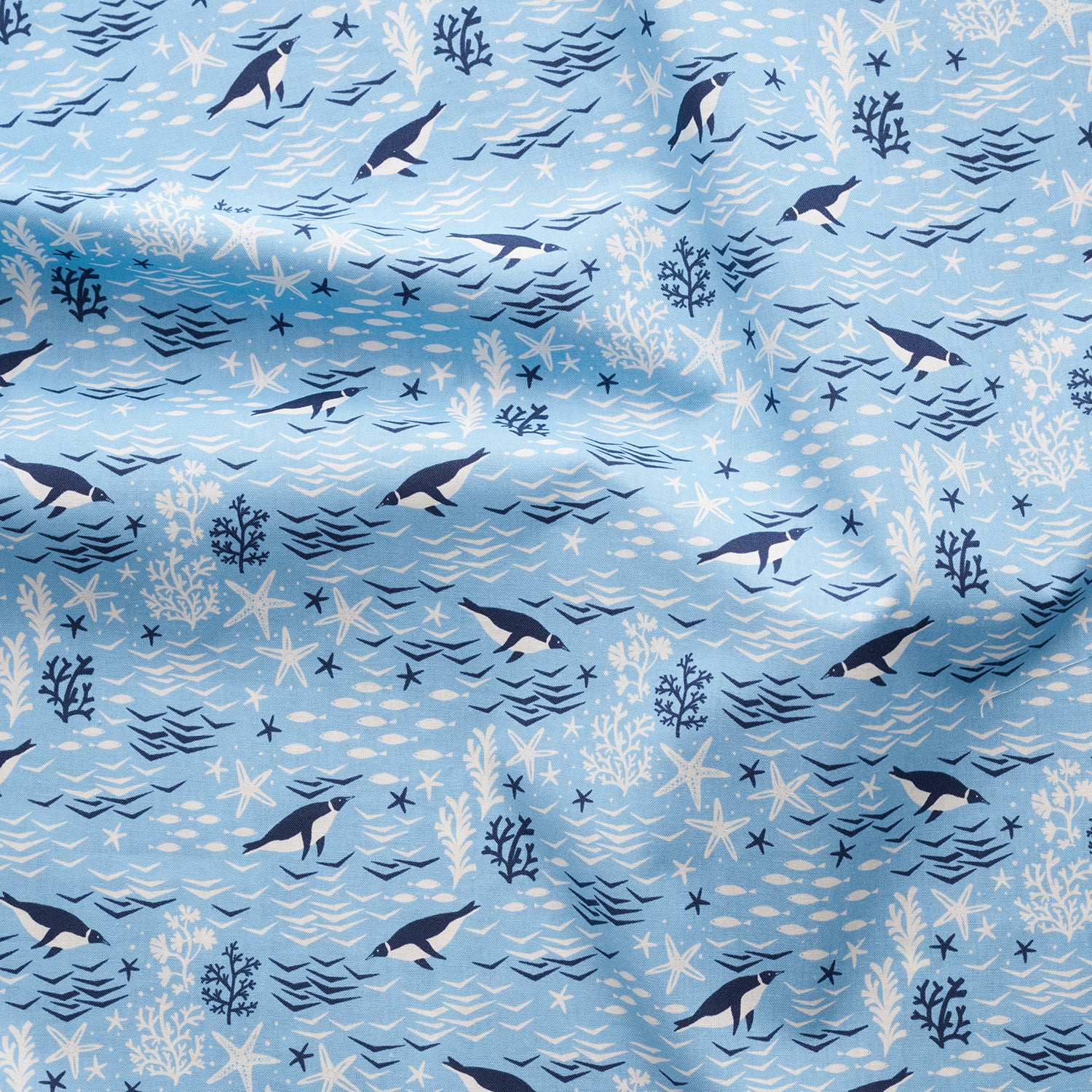 Sea Animals Cotton Sheeting - Blue YGA-91110-1