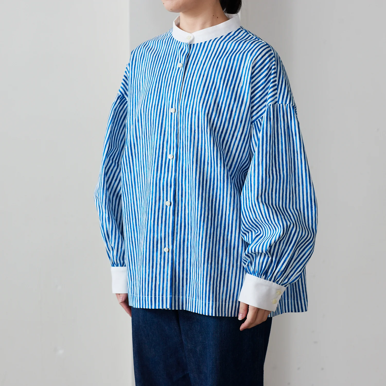 Shima Shima Stripe Linen Cotton Sheeting - Blue TC-1050-1 - Image 5