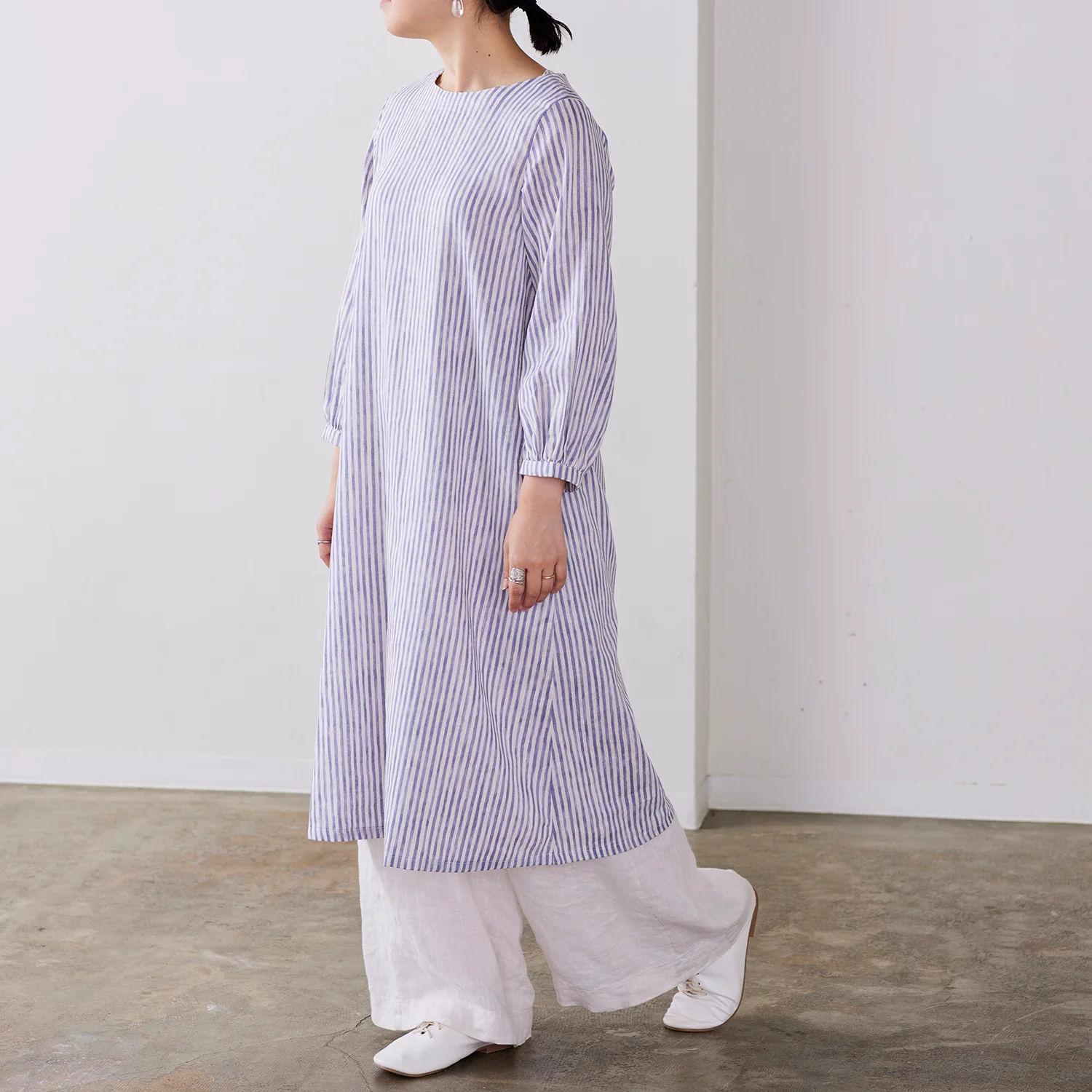 Shima Shima Stripe Linen Cotton Sheeting - Light Purple TC-1050-1 - Image 5