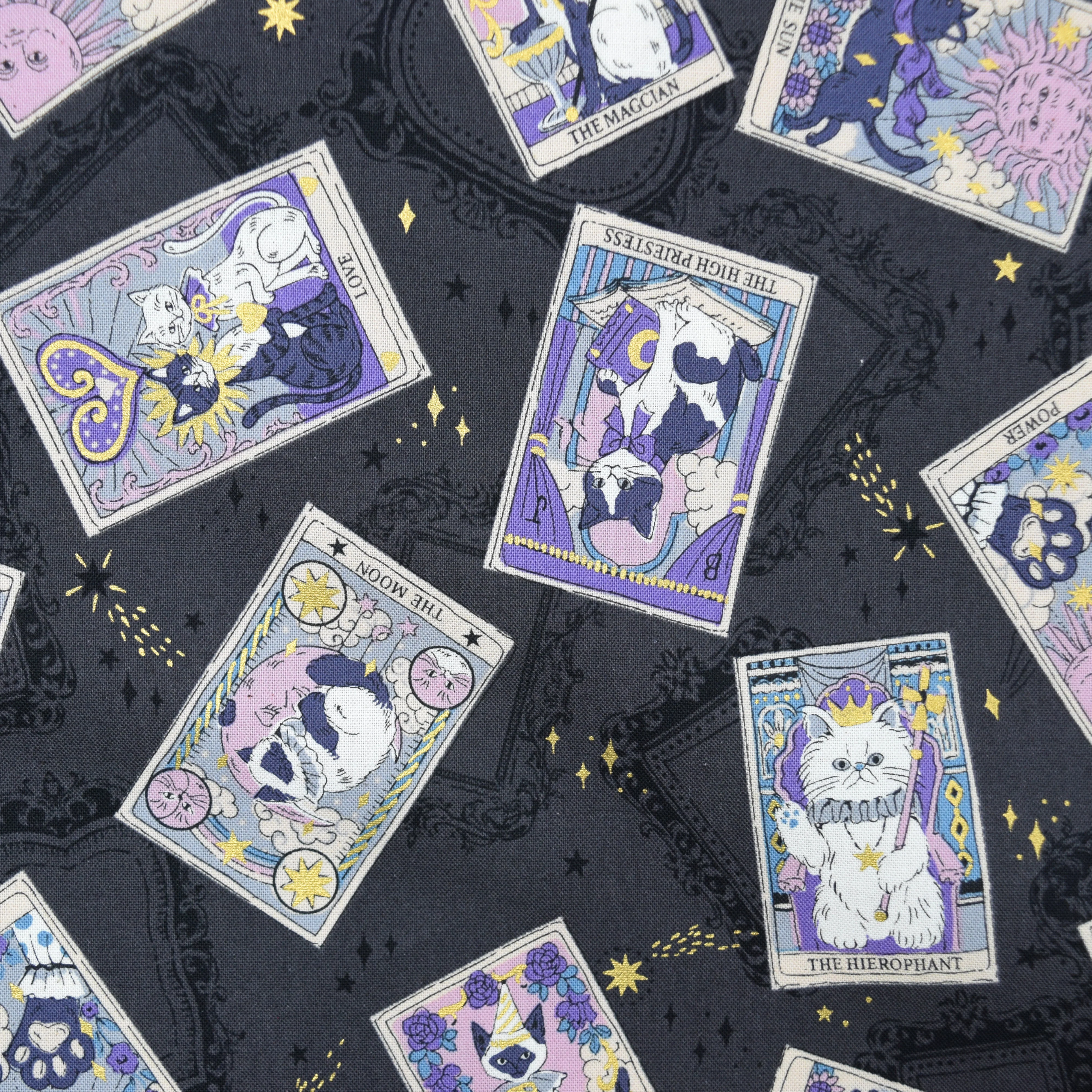 Tarot Cats Cotton Sheeting - Black