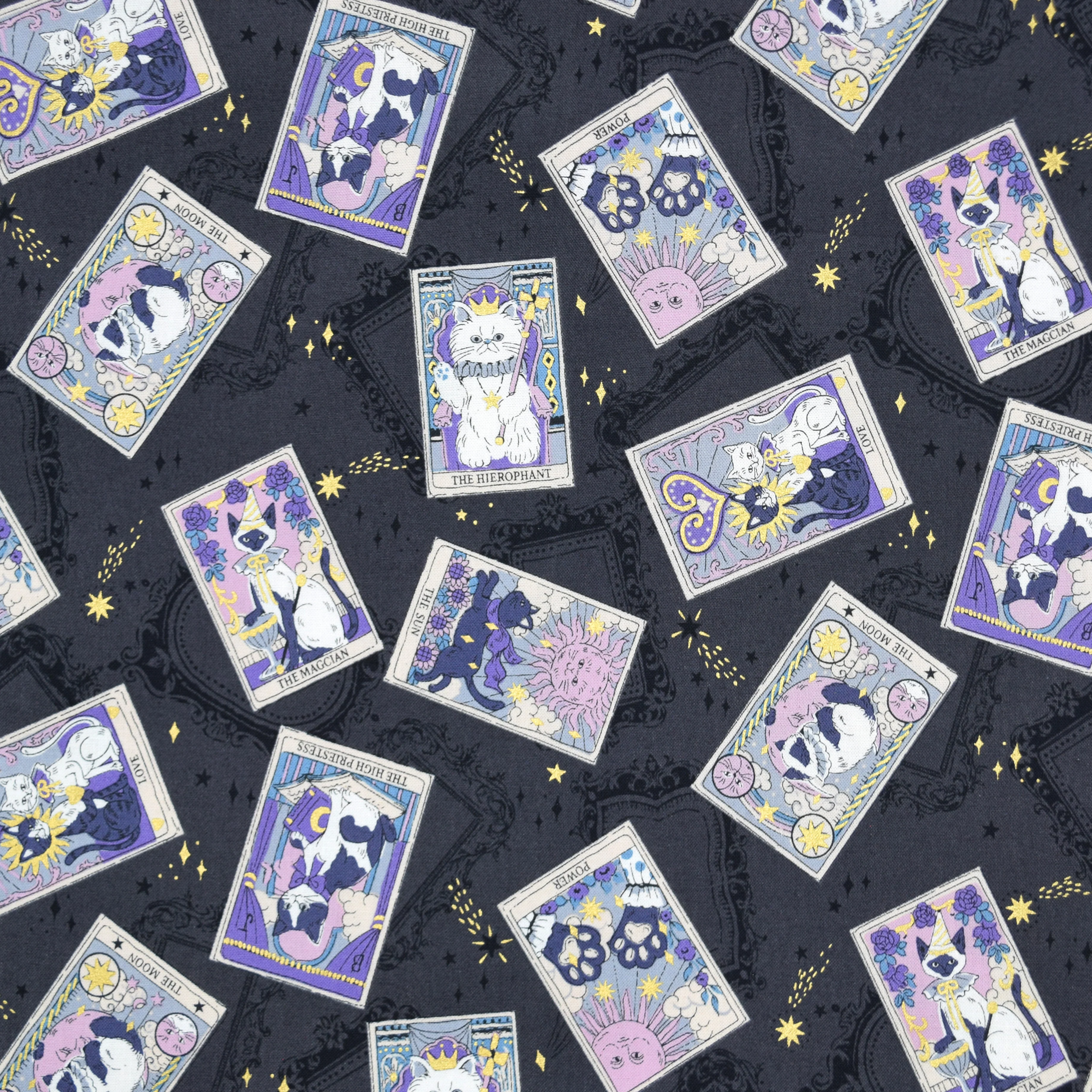 Tarot Cats Cotton Sheeting - Black - Image 2