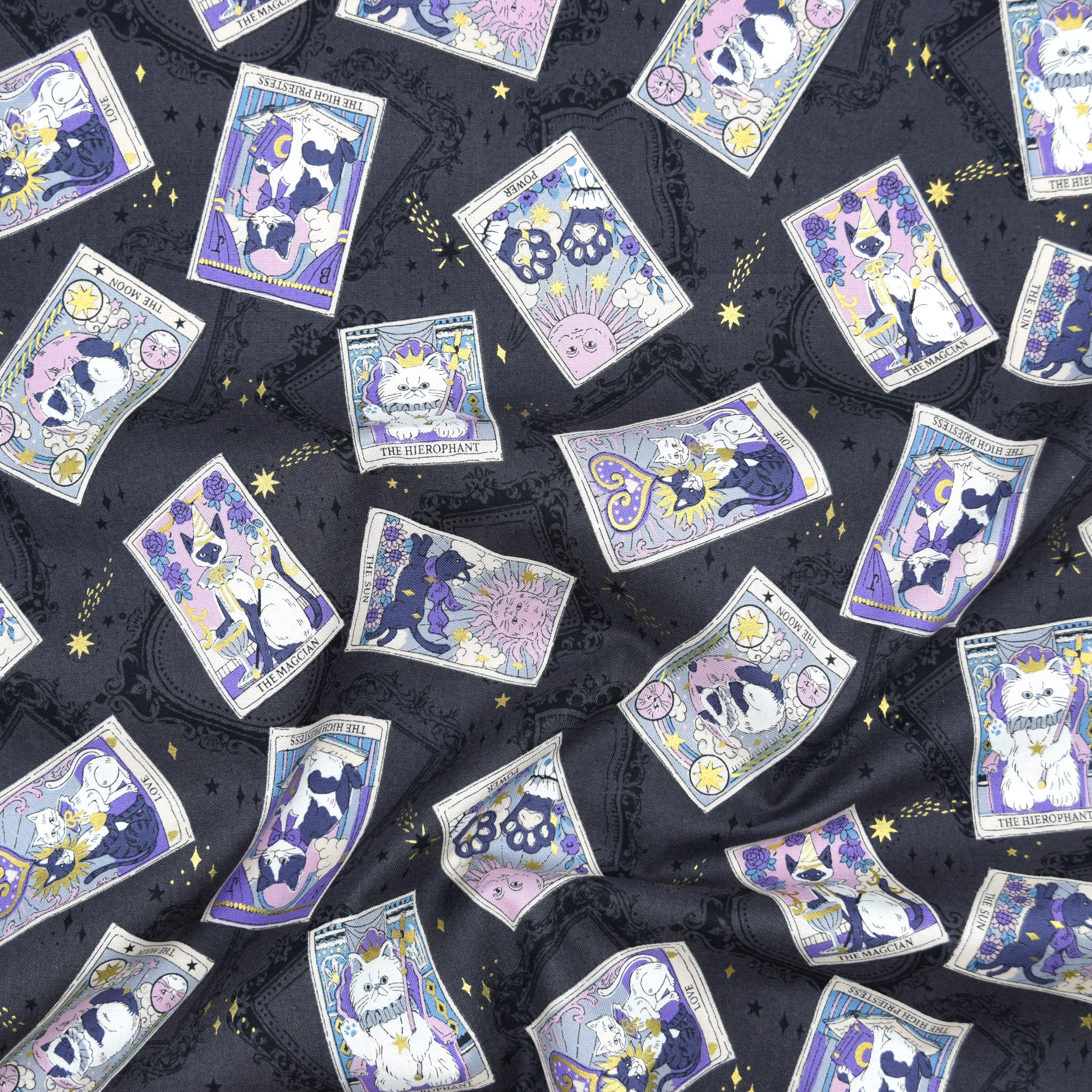 Tarot Cats Cotton Sheeting - Black - Image 3