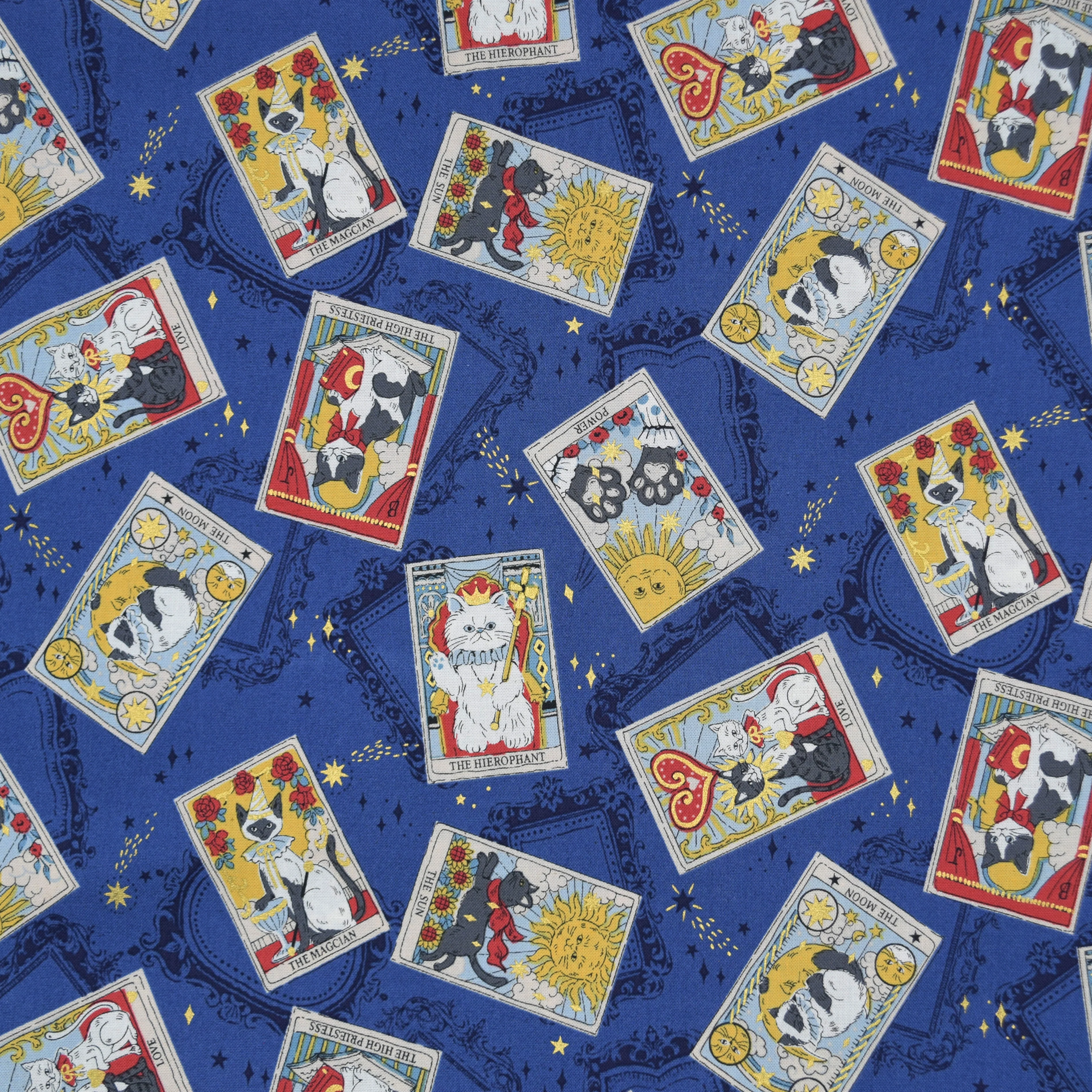 Tarot Cats Cotton Sheeting - Blue - Image 2