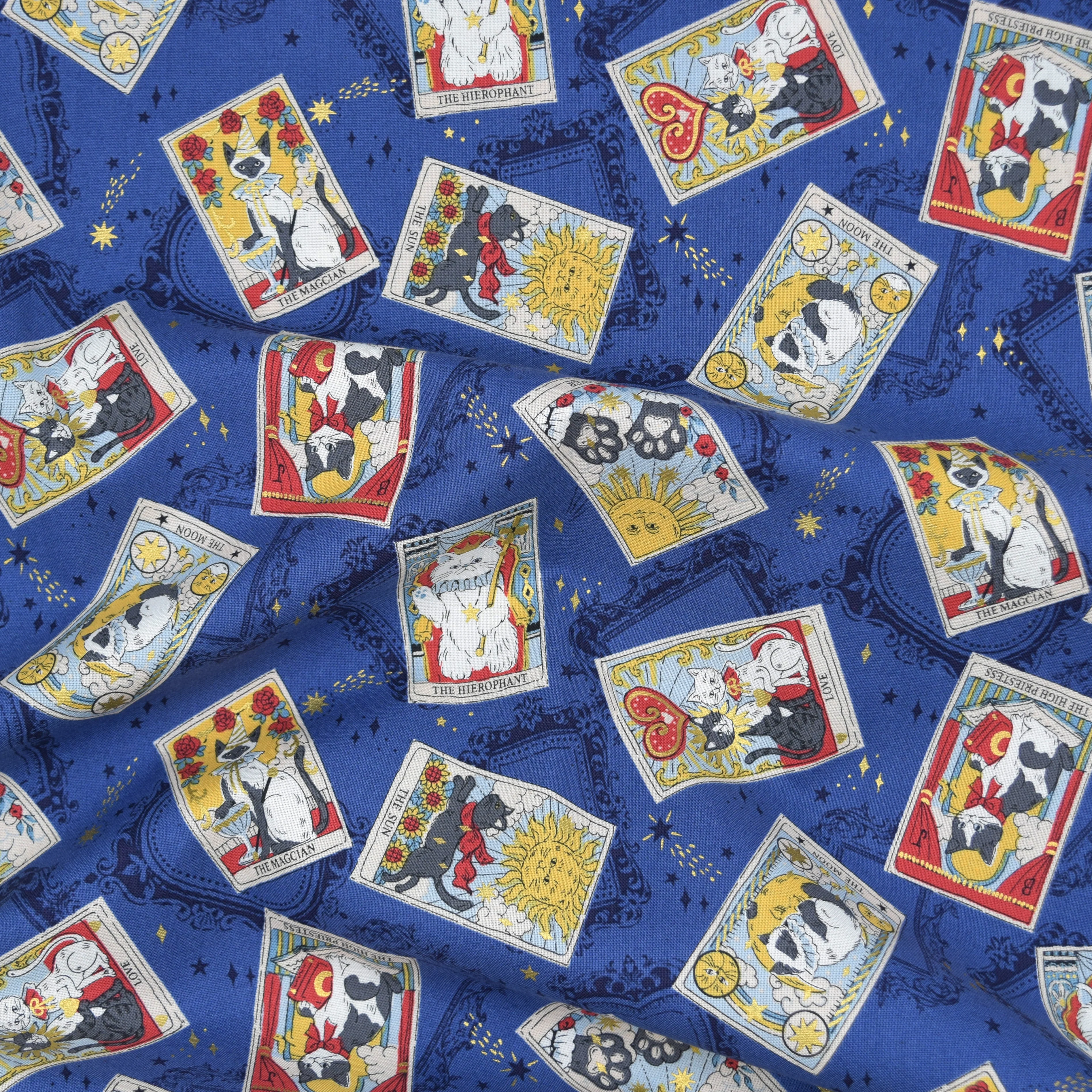 Tarot Cats Cotton Sheeting - Blue - Image 3
