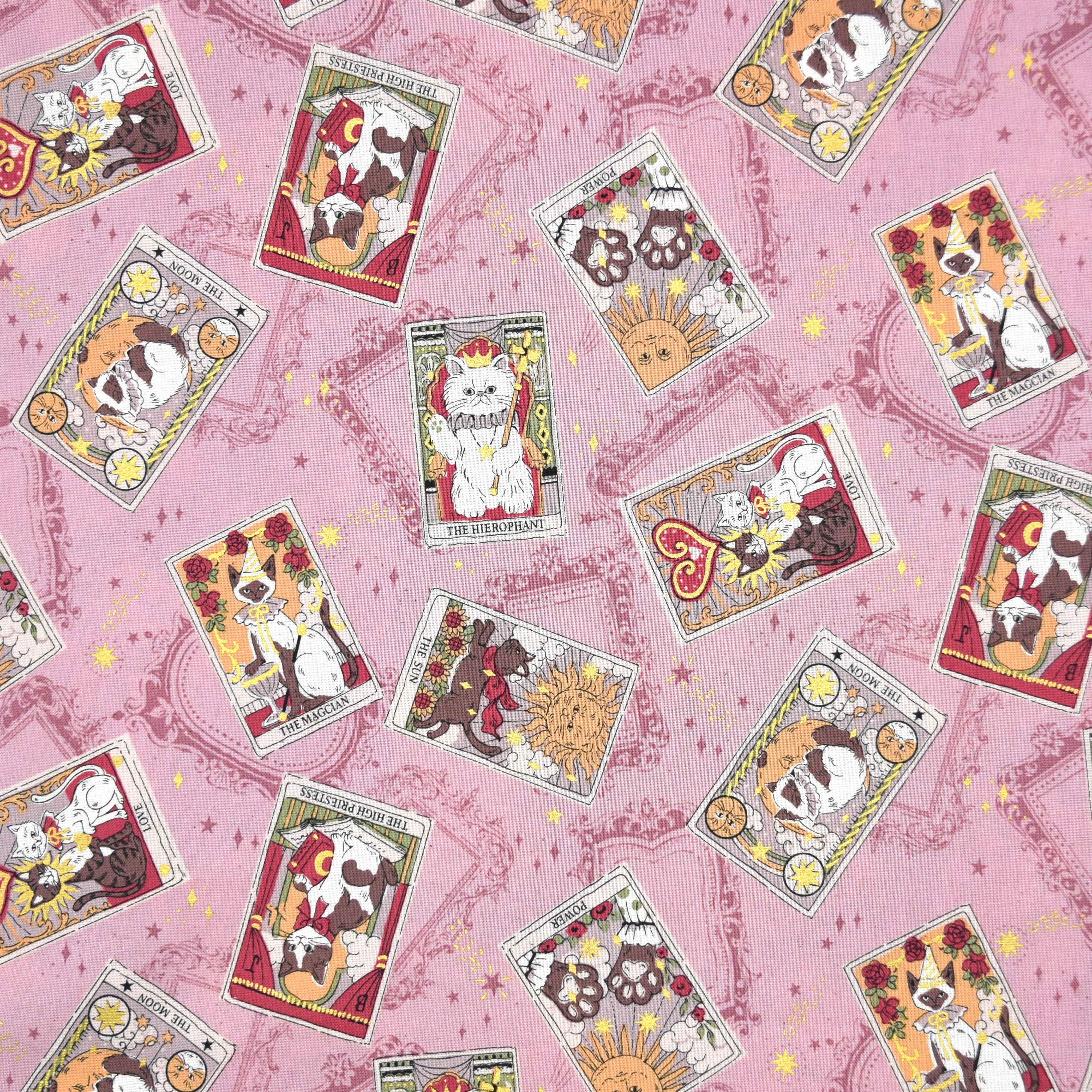 Tarot Cats Cotton Sheeting - Pink