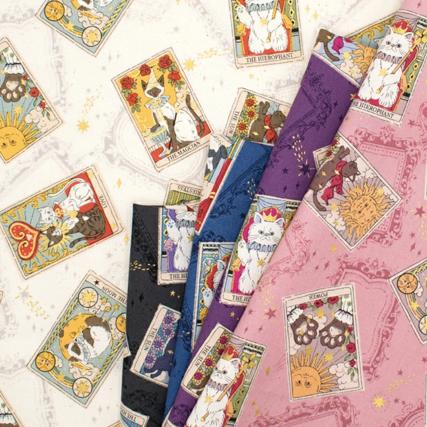 Tarot Cats Cotton Sheeting - Purple - Image 5