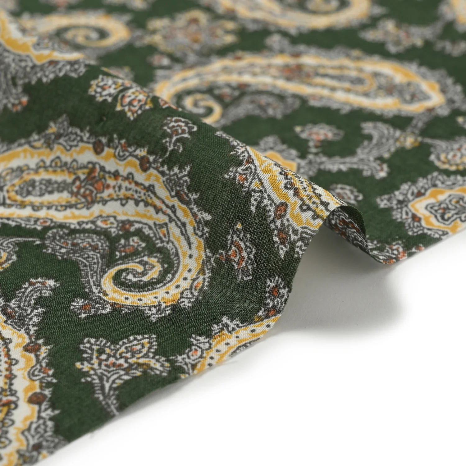 Vintage Paisley Block Print-inspired Cotton Voile - Green NFA-3100-103 - Image 2