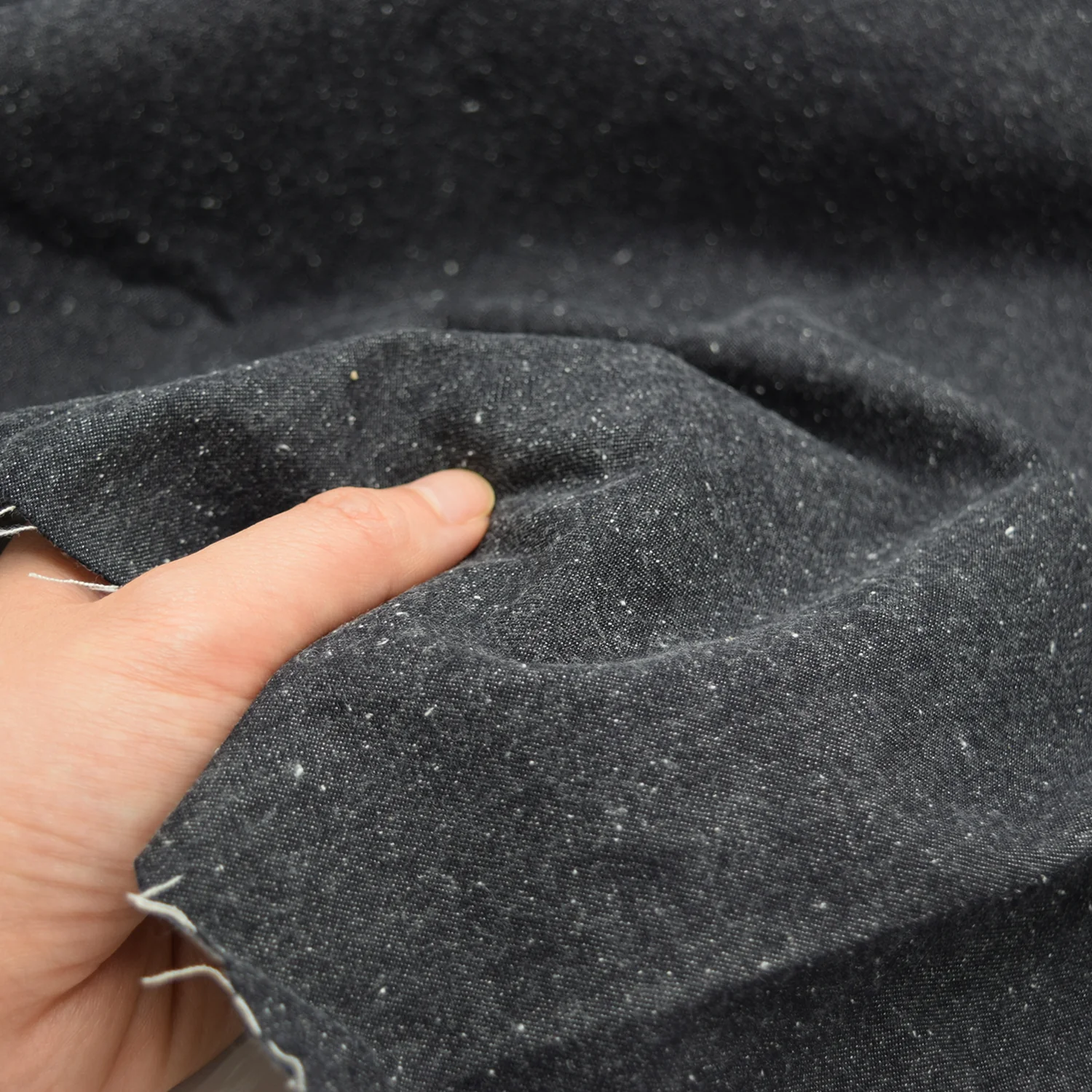Yarn Dyed Cotton Silk Lightweight Denim - Black - Image 3