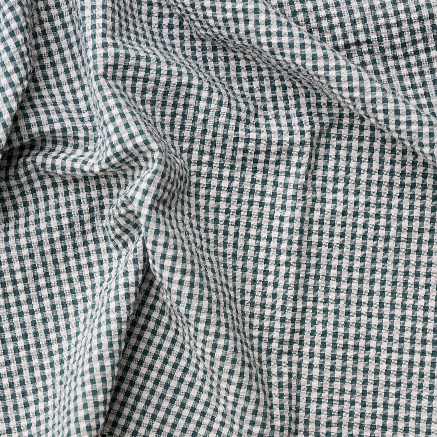 Yarn Dyed Gingham Seersucker Organic Cotton Fabric - Green TS-2039-1