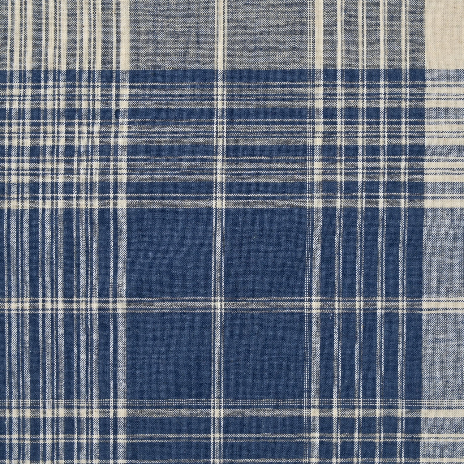 Yarn Dyed Linen Cotton Blend Banshu-ori Check Fabric - Navy x Off White