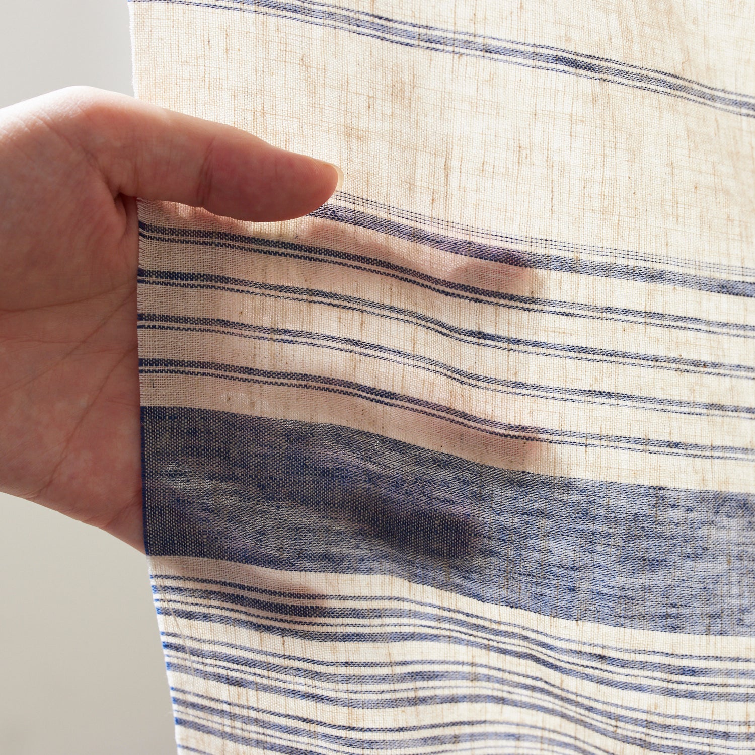 Yarn Dyed Linen Cotton Blend Banshu-ori Stripe Fabric - Blue x Off White - Image 10